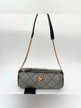 Versace Medusa Quilted Black and White Houndstooth Barrel Bag NWT